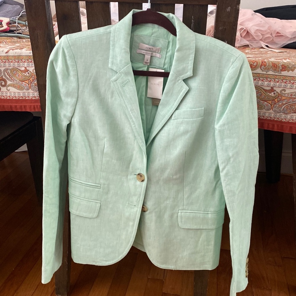 J Crew Mint Green Linen School Boy Blazer